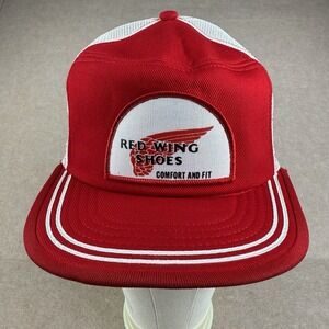 Vintage Red Wing Shoes Trucker Hat M Red White Mesh Snapback‎ Cap Made in USA